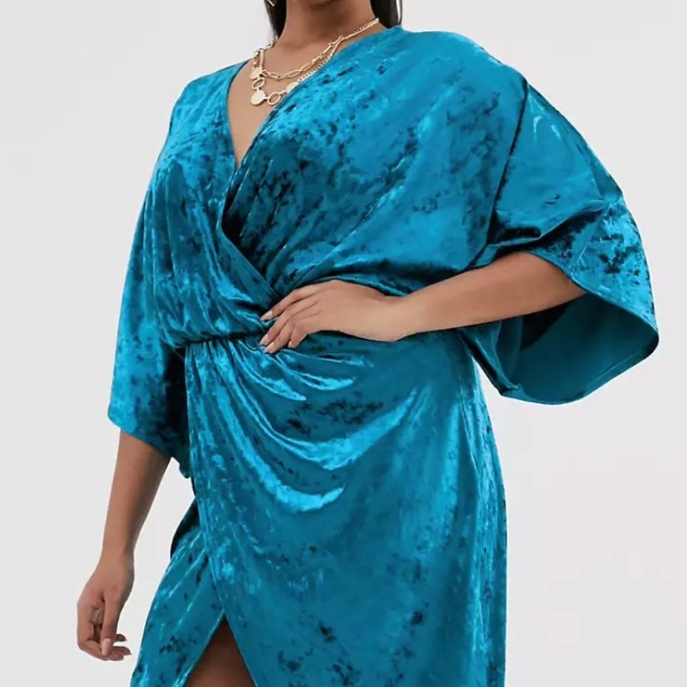 Turquoise Velvet Dress - Picture 2 of 3